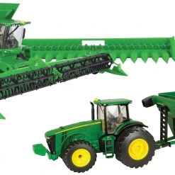 Big Farm John Deere Harvesting Set (Combine w/ Grain Head and Tractor w/ Grain Cart)