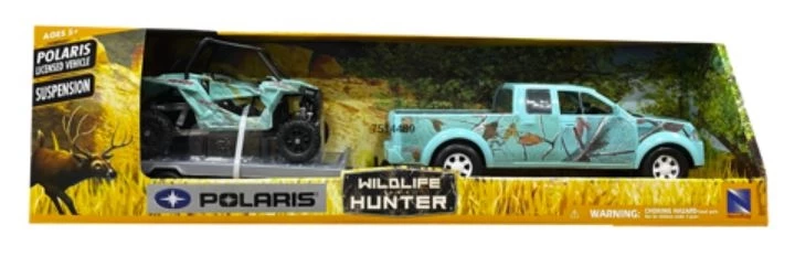 New Ray Toys Teal Camo Pickup with Polaris RZR Hunting Set 1 New Ray Toys Teal Camo Pickup with Polaris RZR Hunting Set