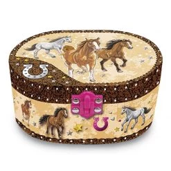 Hot Focus Dashing Horse Oval Shaped Musical Jewelry Box